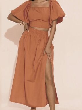 Rust Brown Maxi Skirt Set